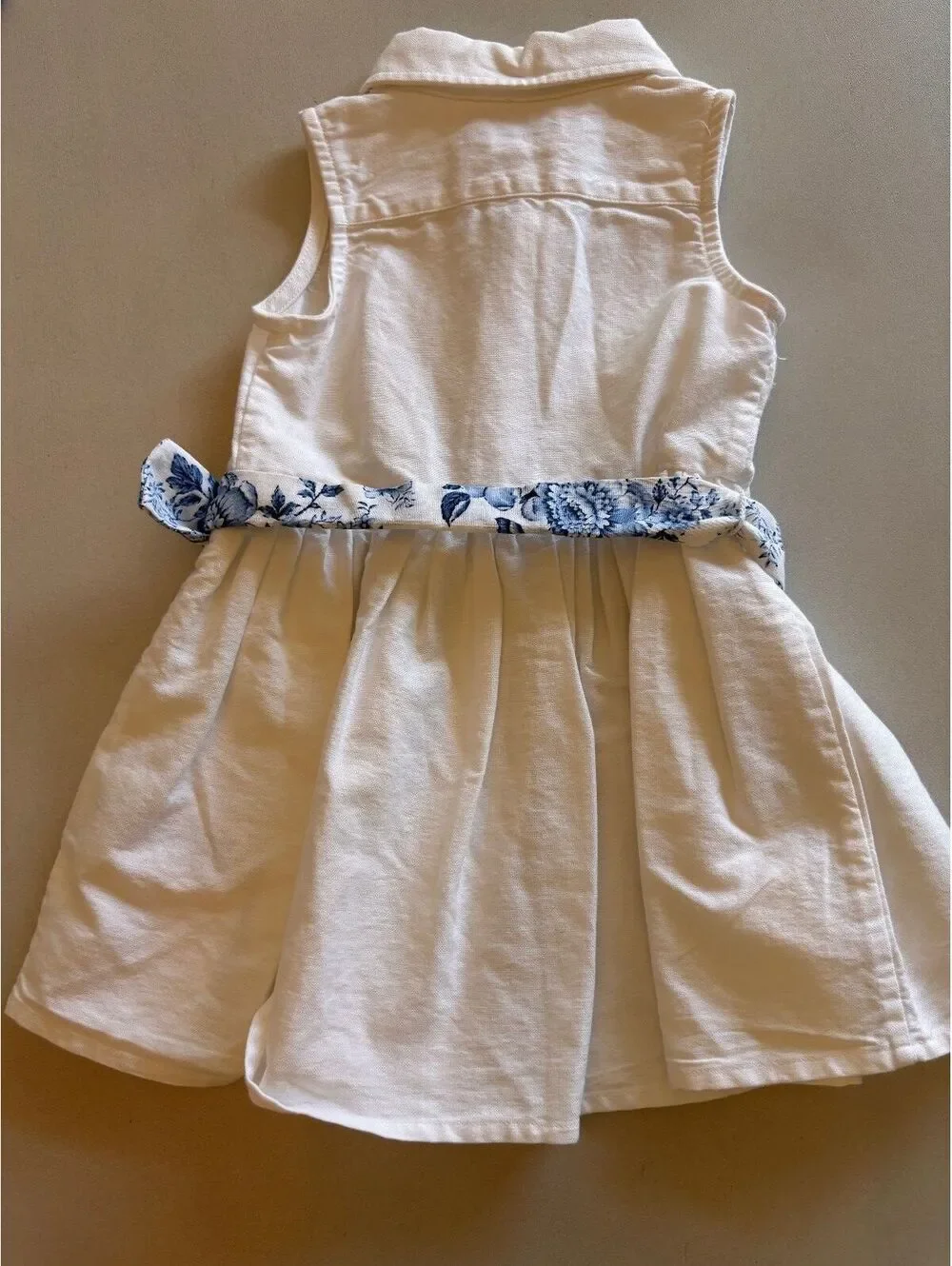 NWT Ralph Lauren Baby Girl White Sleeveless Dress w. Floral Belt Size 9M